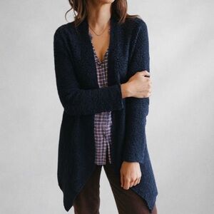 Eileen Fisher Black Textured Open Front Women’s Cardigan Jacket M Silk Blend